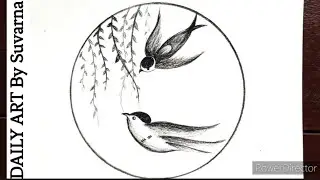 Flying Birds Drawing in Circle | Birds drawing easy