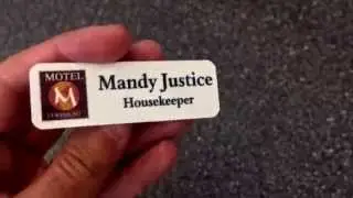 Review of a metal 3x1 white aluminum name tag.