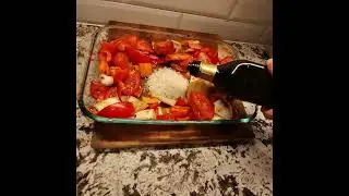 Balsamic Chicken with Roasted Vegetables and Rice &bull;All Cooked Together in a Casserole Dish