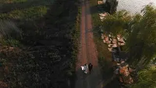 Cinematic Drone shot - wedding couple