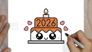 Как нарисовать милый новогодний торт 2026 года &ndash; простой праздничный рисунок для детей!