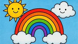 🌈 How to Draw a Rainbow with Sun and Clouds for Kids | Easy Step by Step Drawing Tutorial