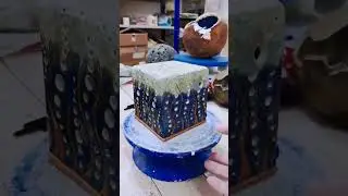 The tealight box glazed with layers blues has come out of the kiln and is looking good 😀