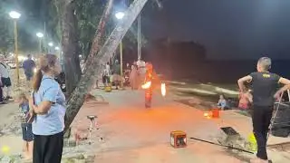 Street performance, fire show at Krabi beach Thailand #fire #show #thailand