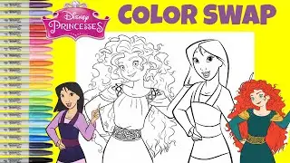 Disney Princess Coloring Book Pages Color Swap Merida and Mulan Ariel and Belle