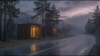 Silence in the Rain: A Cinematic Forest Road with Cozy Cabins
