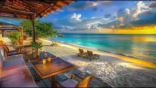 Beachfront Coffee Shop with Elegant Bossa Nova Jazz Music | Delicate Ocean Waves for Relaxation