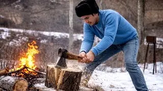 A Cold Snowy Day in a Village | Fire, Coffee & Simple Life