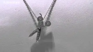 Barber Stylist Shears Pendant CZ Necklace Set Sterling Silver