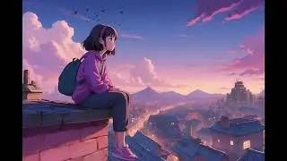 Lofi Pink City Vibes: A Girl Overlooking the Urban Skyline