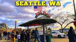 DOWNTOWN SEATTLE Sunset Walking Tour 4K | Pike Place, Pine Street & Westlake Center
