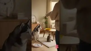 Chaos Kicks Off Between a Husky and a Curious Cat 🐺🐱 | Pet Chaos House #pets #animals #shorts