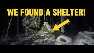 Snowy Forest Exploration: Hidden Shelter & Cozy Fire