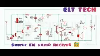 simple FM radio Reciver circuit diagram using 2 npn transistors  and audio ic lm386