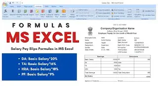 MS Excel formulas | Salary Pay Slips Formulas in MS excel | How to use MS excel formulas |