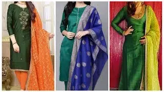 Contrast colour dupatta with green suit,green kurti ke sath combination