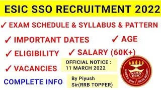 esic sso recruitment 2022/esic sso notification 2022/esic sso 2022 vacancy eligibility job profile