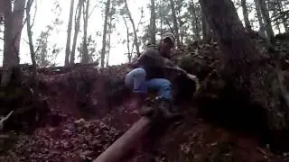 Brittany Sliding Down A Tree In The Woods