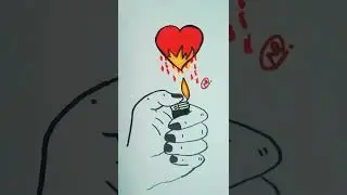 Illustrated Lighter With burning🔥heart&hearts;drawing#shorts#ytshorts#shortsvideo#sketch#draw/ART CREATIVE