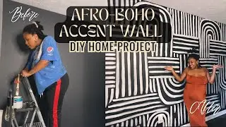 DIY BEDROOM ACCENT WALL | Hand Painted Faux Wallpaper on a Budget | Afro Boho Design