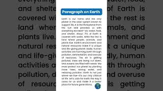 Earth | Essay on Earth | Paragraph Writing | Speech in English | Save Earth