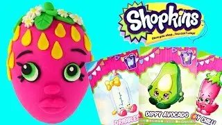7 Shopkins Collector Trading Cards and Play Doh Surprise Egg Strawberry Kiss Toy Egg DCTC