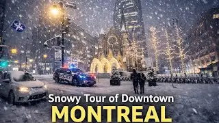 Relaxing Snow Walk in Downtown Montreal | Winter Night ❄️ Real No Filter