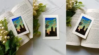 Hand-Painted Sunset Bookmark | Miniature Acrylic Art on Paper