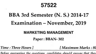 MDU BBA Previous Year Question Paper 2019 || MDU BBA 2nd Year Marketing Management Question Paper