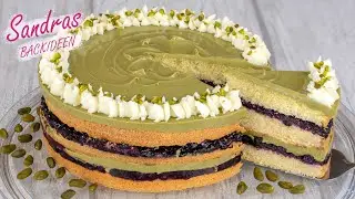 Blaubeer Torte mit Pistaziencreme - leckeres Rezept f&uuml;r eine kleine Torte / Blaubeer Zauber