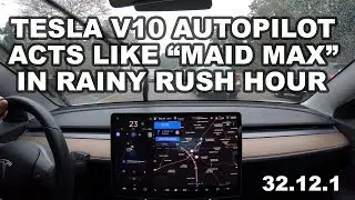Режим Tesla Autopilot V10 &laquo;Maid Max&raquo; в дождливом часе пик!