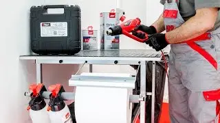 NTools MTABLE - Mobilny st&oacute;ł warsztatowy z obręczą na worek i dyspenserem na czyściwo