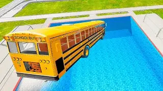 School Bus Down In Swimming Pools &ndash; BeamNG Drive BMG Extreme Bus Crash Compilation