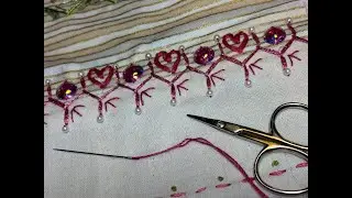 Crazy Quilt Stitch Book Page | Pink Cretan Stitch & Embellishment