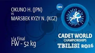 1/4 FW - 52 kg: H. OKUNO (JPN) df. N. MARSBEK KYZY (KGZ) by FALL, 10-0