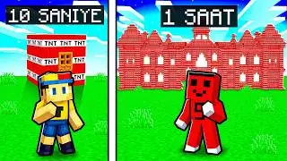 10 SECONDS VS 1 HOUR TNT MANSION BUILDING SHOWDOWN!! - Minecraft