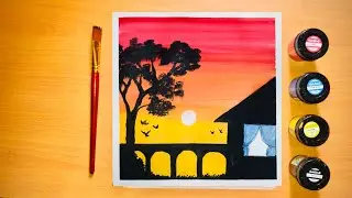 Easy sunset Painting for beginners | Poster colors | Acrylic painting step by step 