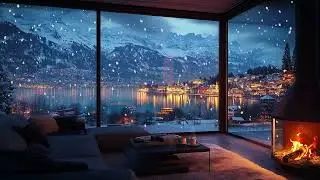 Cozy Winter Night ASMR | Gentle Snowfall Outside the Window & Crackling Fireplace Sounds