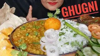 INDIAN MUKBANG 🇮🇳 EATING GHUGNI WITH CHAWAL, ALOO BHORTA, BEGUN BHAJA, ORANGE || @Kiafoodie23  #asmr