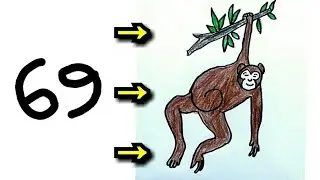 How To Turn Number 69 Into Monkey | Very Easy & Step by Step | Artistic Mind
