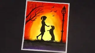 Cute Girl Playing With Dog ( oil pastel drawing for kids ) oil pastel drawings for beginners