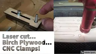 Homemade CNC clamps for home built, 8 x 4 CNC Router. Cut on our laser machine from Birch plywood.