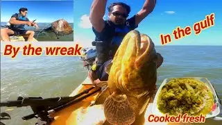 Grouper caught , handline fishing on a kayak.