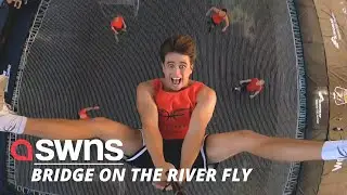 Slovenian daredevils create the world's first TRAMPOLINE BRIDGE! | SWNS