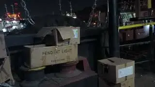 Night atmosphere on the ship while it is in the dock
