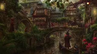 Fantasy Medieval Town 🏰 | Canal Town | Birds, horses, canal, wind sounds