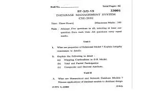 DBMS KUK University BTech 5th Semester 2019 Question Paper