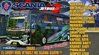 MOD BUSSID TERBARU❗|SHARE 15 LIVERY MOD JB2HD SCANIA ASXFM SUPER DETAIL..🔥FREE RASA SALE‼️NO PW