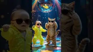 😍 little Baby Disco Dancing With Cat😻 |WhatsApp status🎉❤️| #Cat  #animaldance #fun #discodance