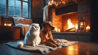 50 Minutes of Cozy Winter ASMR | Cat & Dog sitting by the Fireplace with Snowfall Sounds | 🔥❄️